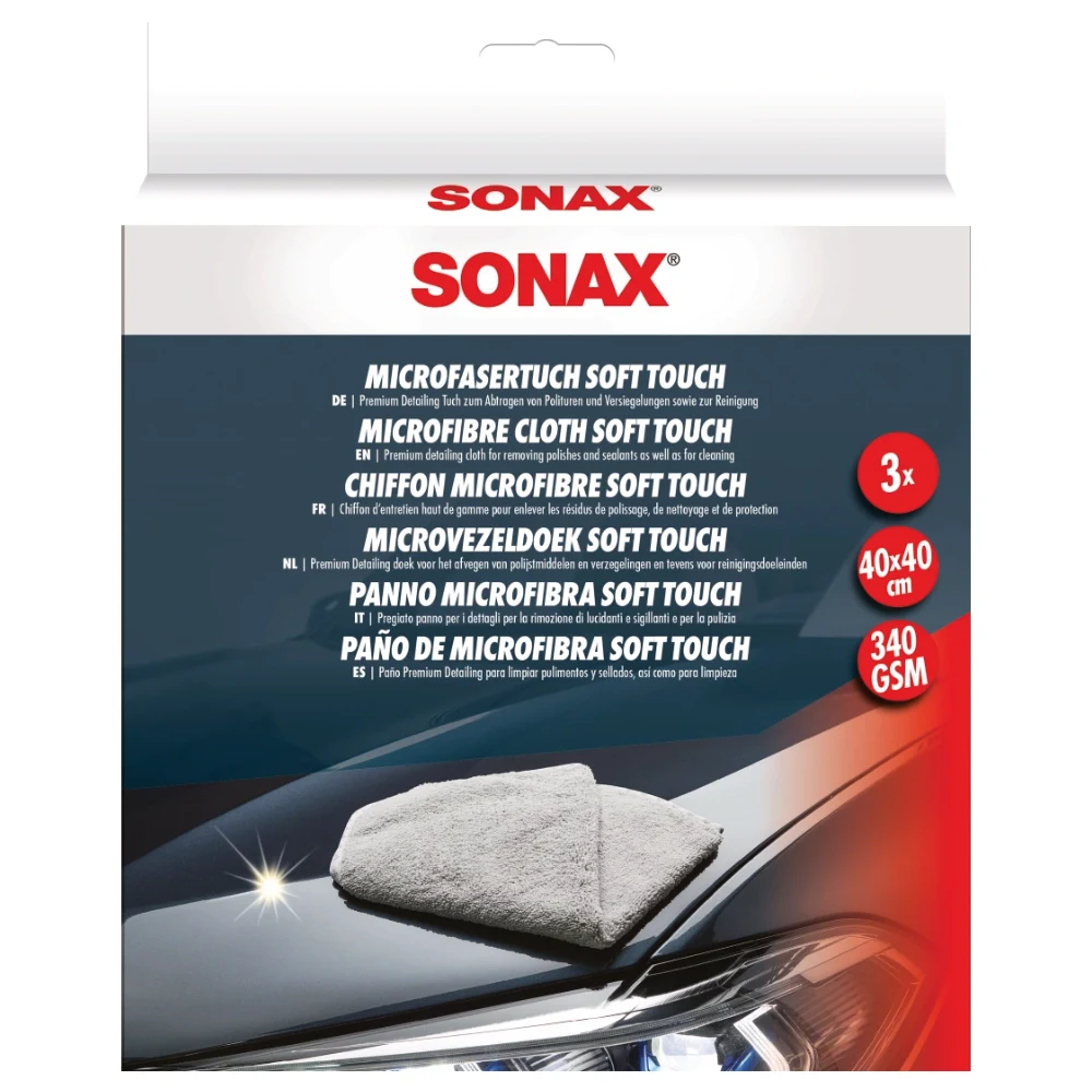 SONAX Microfaser Tuch Soft Touch набор салфеток из микрофибры 40х40 см 340 gsm 3 шт