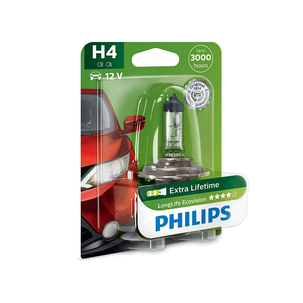 Лампи дальнього світла PHILIPS LongLife EcoVision H4 0K 1 шт.