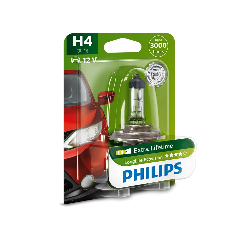 Лампи дальнього світла PHILIPS LongLife EcoVision H4 0K 1 шт. для Citroen CX 1974–1991 універсал
