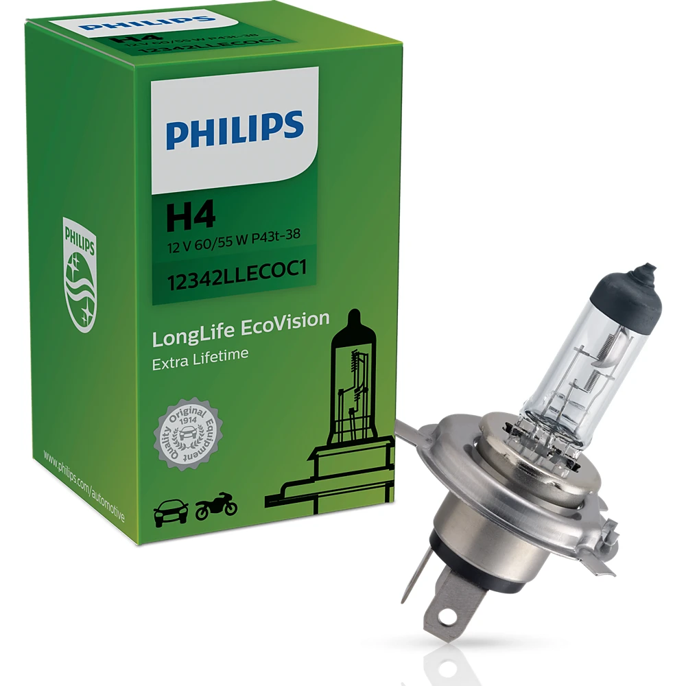 Лампи дальнього світла PHILIPS LongLife EcoVision H4 0K 1 шт.