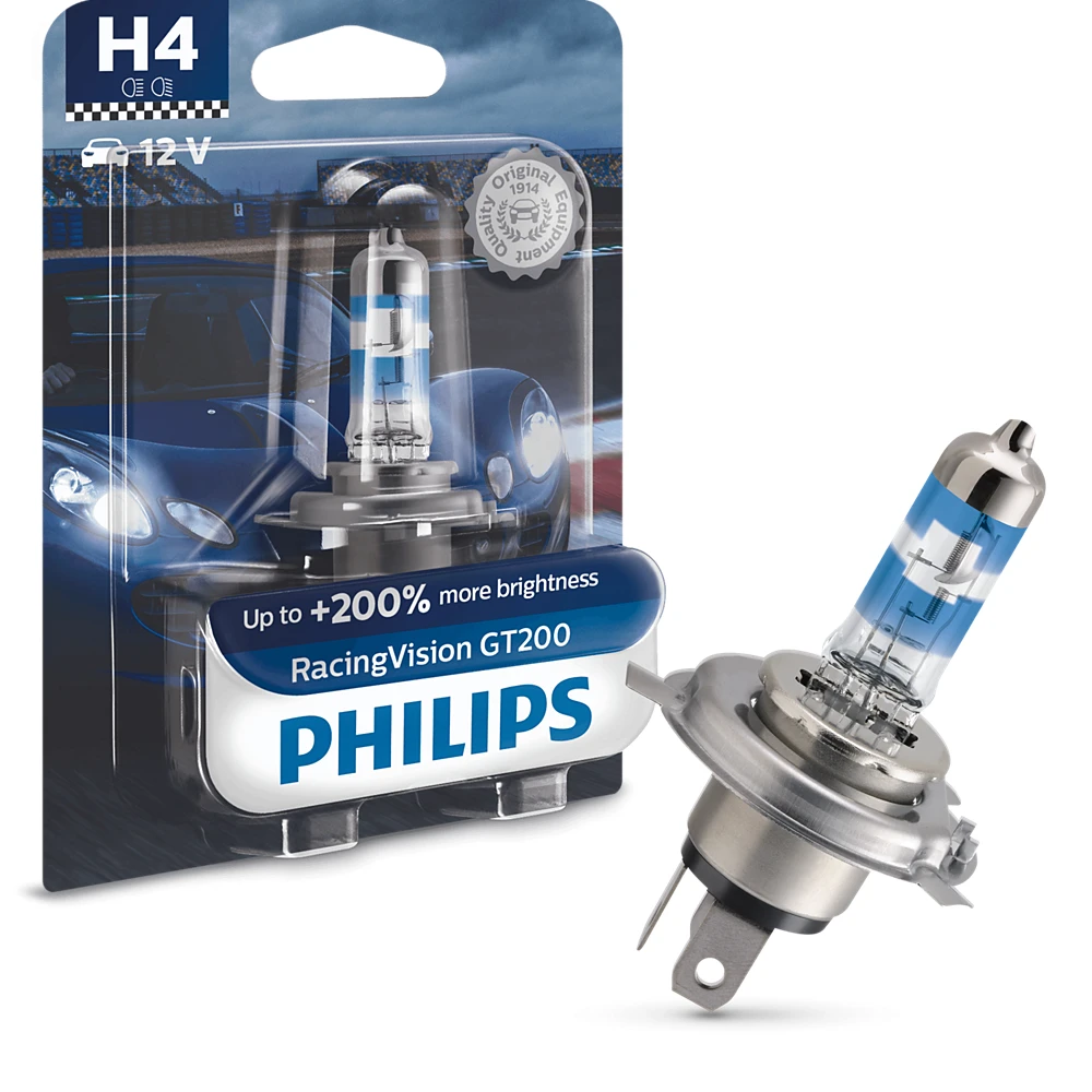 Лампи дальнього світла PHILIPS RacingVision GT200 H4 0K 1 шт.