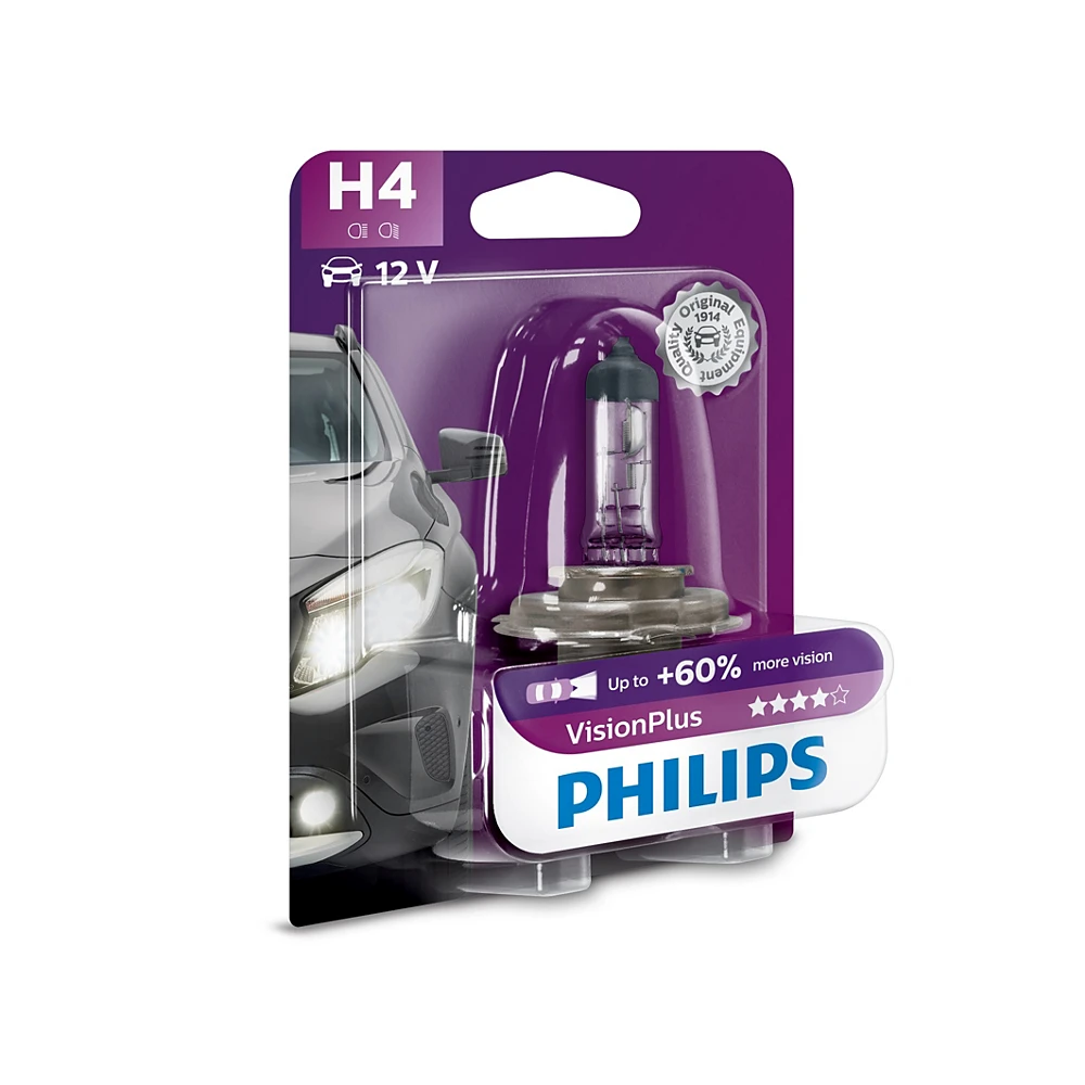 Лампи дальнього світла PHILIPS VisionPlus H4 0K 1 шт.