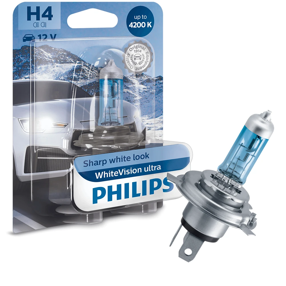 Лампи дальнього світла PHILIPS WhiteVision Ultra H4 0K 1 шт.