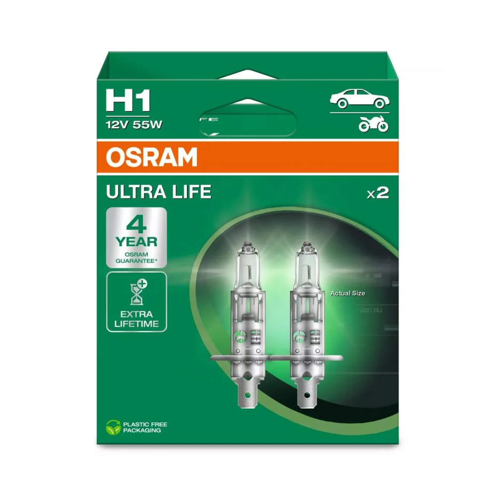 Лампи дальнього світла OSRAM ULTRA LIFE H1 3200K 2 шт. для Opel Combo 2018–2026 MPV