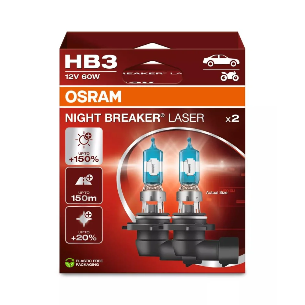 Лампи дальнього світла OSRAM NIGHT BREAKER LASER HB3 3200K 2 шт. для Isuzu D-MAX 2017–2026 пікап | подвійне головне світло