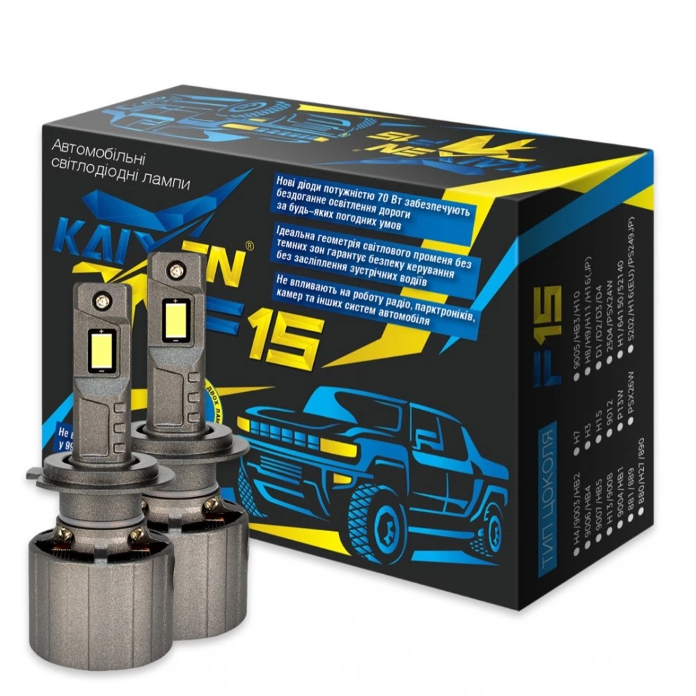 Лампи ближнього світла KAIXEN LED Can Bus EMC F15 H7 6000K 2 шт.