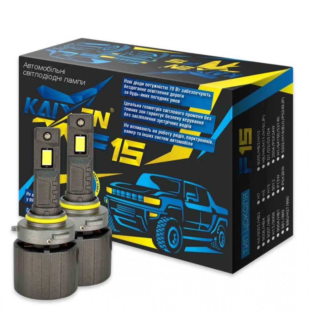 Лампи дальнього світла KAIXEN LED Can Bus EMC F15 HB3 6000K 2 шт.